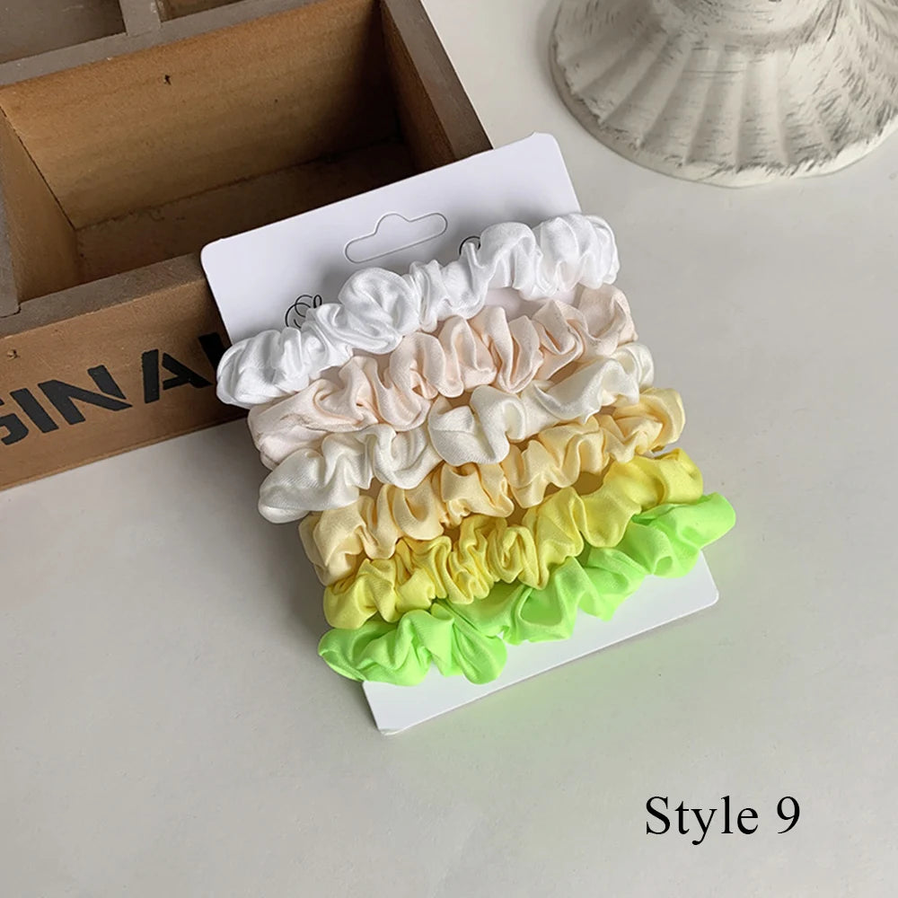 10pcs/pack Women Colorful Satin Silk Scrunchies Elastic Hair Bands Solid Color Dot Hair Ties Ponytail Holder Hair Accessories