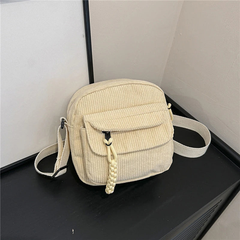 Simple Versatile Crossbody Bag Fashionable Casual Small Square Bag Personalized Commuting Shoulder Bag Corduroy Unisex Trend