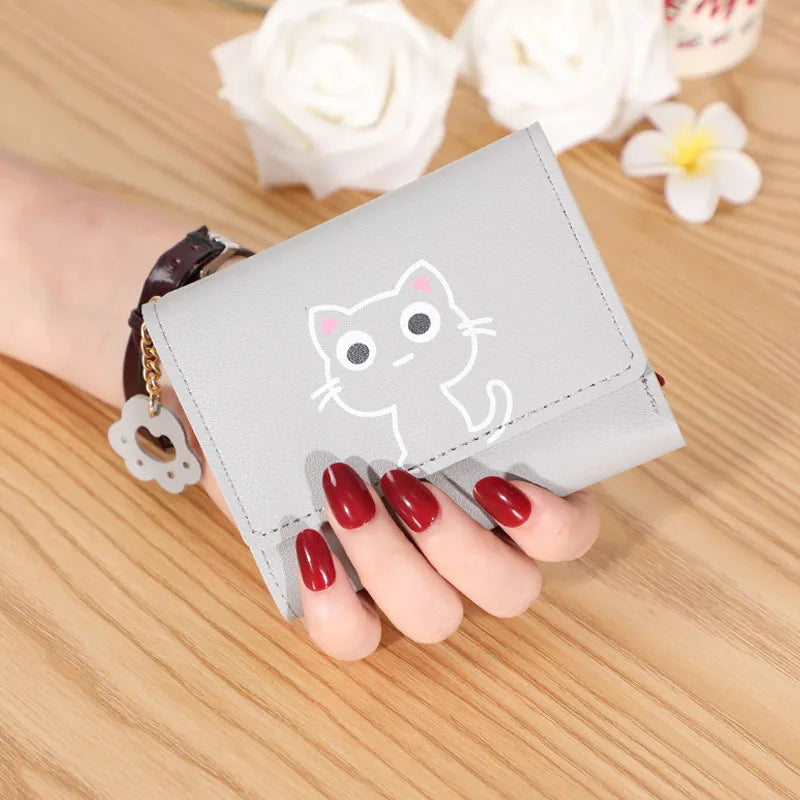 Women's Cute Cat Wallet Female Small Short PU Leather Purse Ladies Card Holder Money Bag Hasp Creative Fashion Wallet Girls Gift