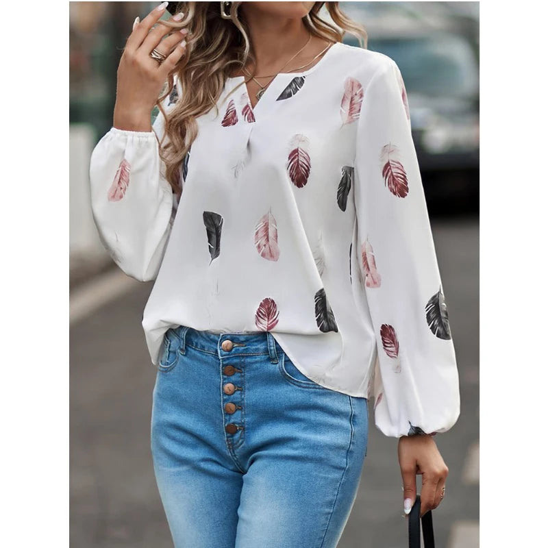 Chiffon Feather Pattern Shirt for Women