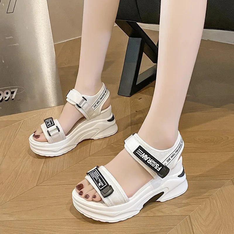 Sports Sandals for Women 2024 New Summer Fish Mouth Wedge Muffin Platform Daddy High Heels To Increase Women's Shoes