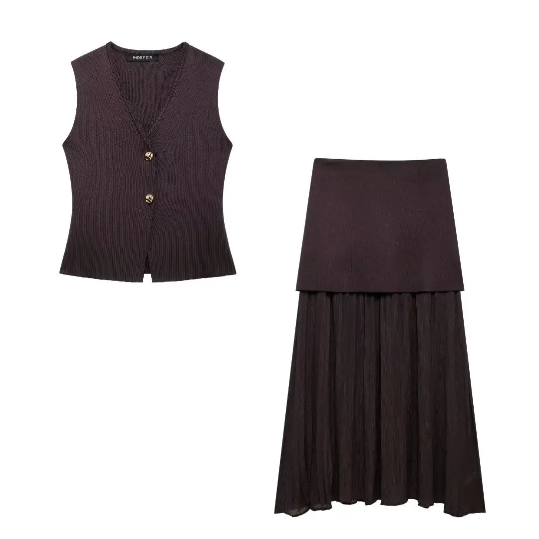 Elegant Women's Knitted Vest & Skirt Set