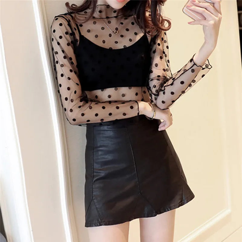 New Transparent See Through Shirt Women Sexy Harajuku Mesh Tops Net Undershirt Star Base Top Camisas Femininas Clubwear