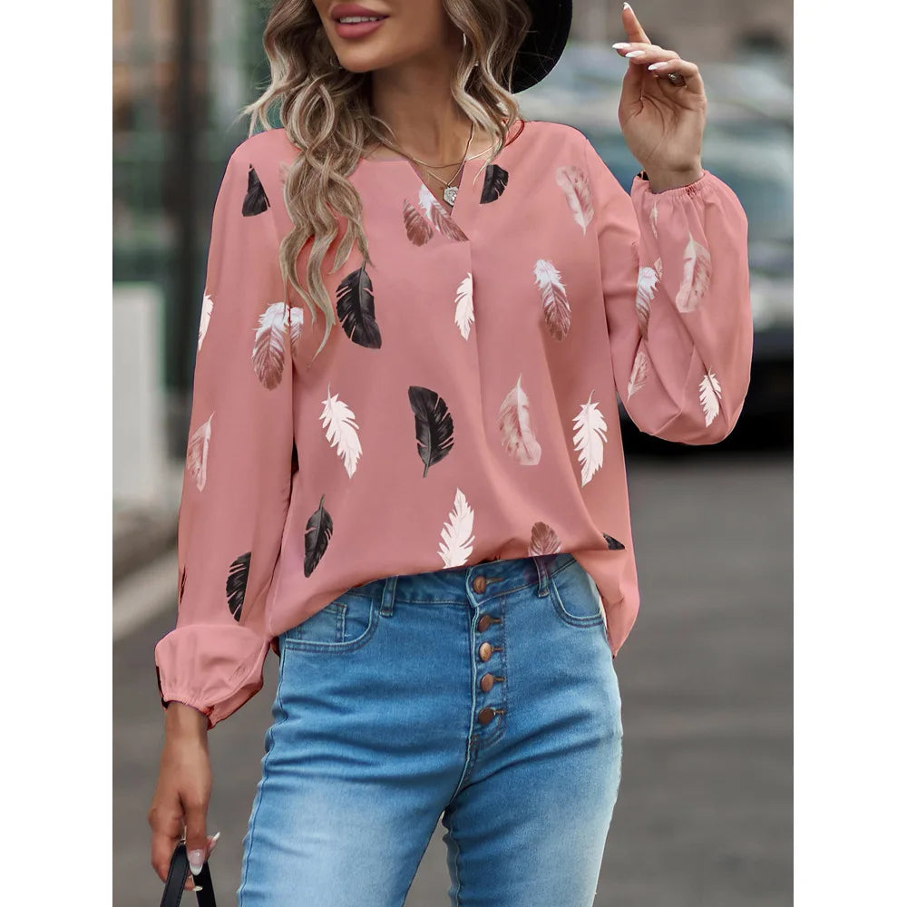 Chiffon Feather Pattern Shirt for Women