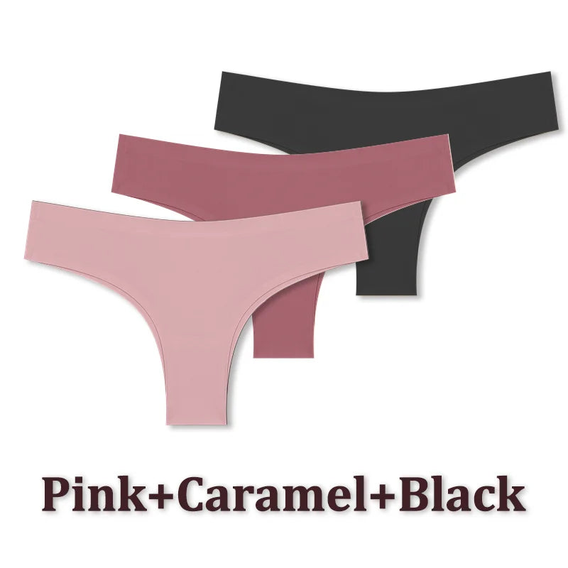 3PCS Seamless Maillard Panties Ultra-thin Brazilian panties Women Ice Silk Underwear Sexy Panty Low Waist G-string Female Solid