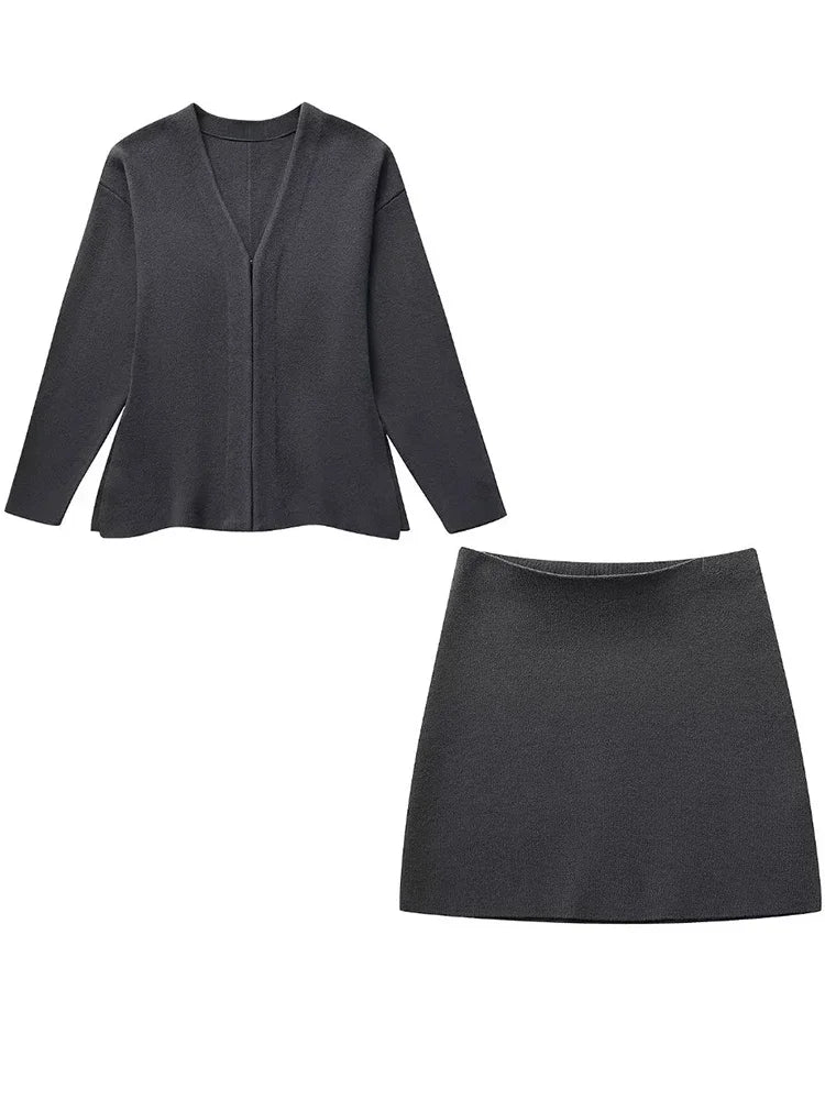 Chic Women's Blazer & Midi Skirt Set