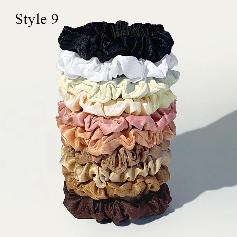 10pcs/pack Women Colorful Satin Silk Scrunchies Elastic Hair Bands Solid Color Dot Hair Ties Ponytail Holder Hair Accessories