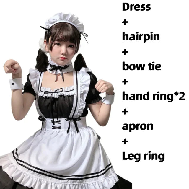 Black Cute Lolita Maid Costumes Girls Women Lovely Maid Cosplay Costume Animation Show Japanese Outfit Dress Clothes CafeMaid4XL