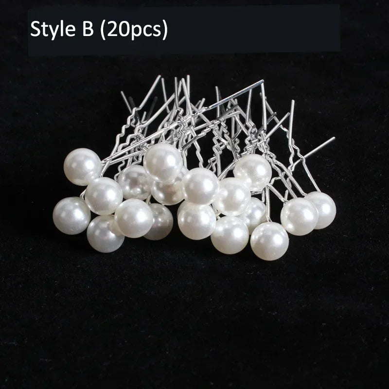 20pcs Elegant Pearl Crystal Hairpin Wedding Bridal U-shaped Metal Hair Comb Forks for Women Hairstyle Clips Jewelry Accessories