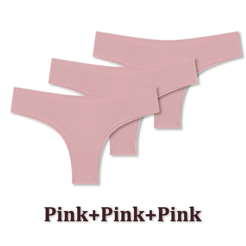 3PCS Seamless Maillard Panties Ultra-thin Brazilian panties Women Ice Silk Underwear Sexy Panty Low Waist G-string Female Solid