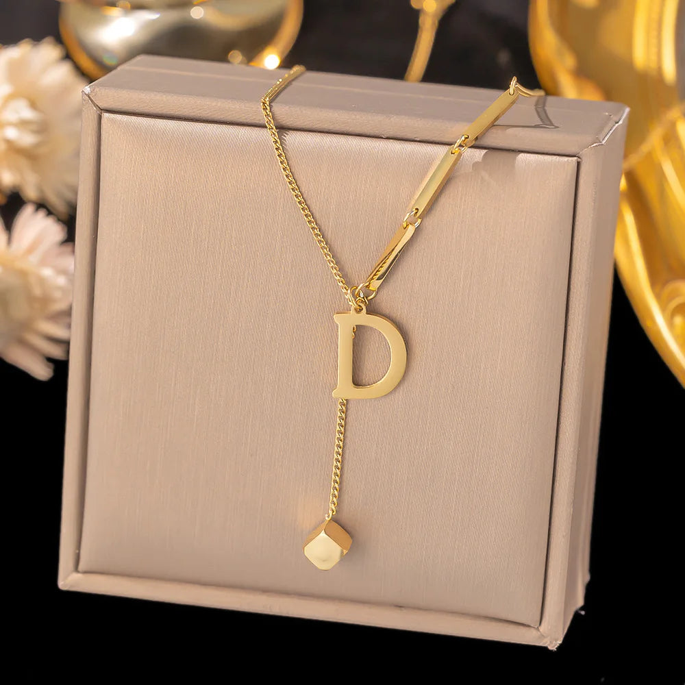 Initial Letter Stainless Steel Pendant Necklace for Women Fashion Gold Color Chain A-Z Alphabet Clavicle Necklaces Jewelry Gift