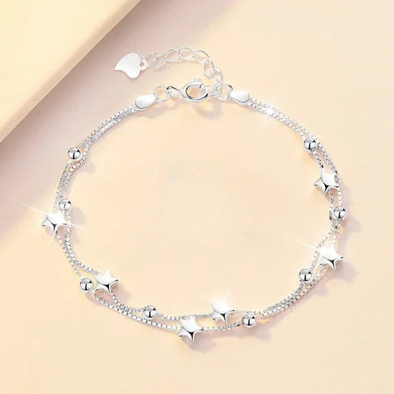 925 Sterling Silver Bracelets for Women Tassel Feather Round Bead Bangle Adjustable Charm Bracelet Luxury Wedding Jewelry Gifts