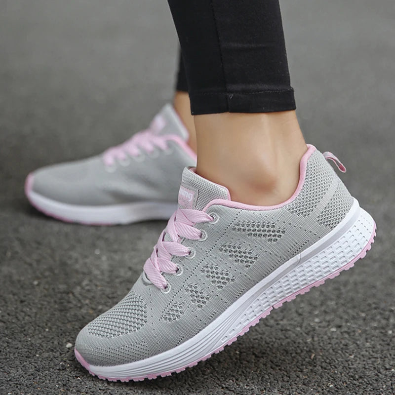 Women's Sneaker 2024 New Fashion Breathable Trainers Comfortable Sneakers Mesh Fabric Lace Up Women's Tennis Shoes For Women