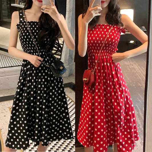 Summer Fashion Loose None Sleeve Polka Dot Shoulder Plus Size Casual Dress Sexy Dresses