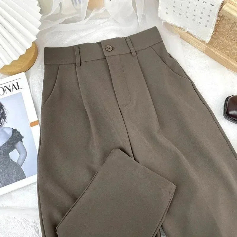 Fall Spring Black Suit Haren Pants Women Fashion Elastic High Waist Casual Trousers Woman Korean Style