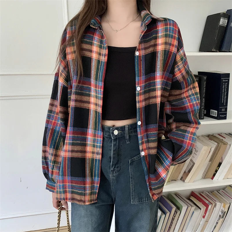 Vintage Plaid Check Shirt for Women