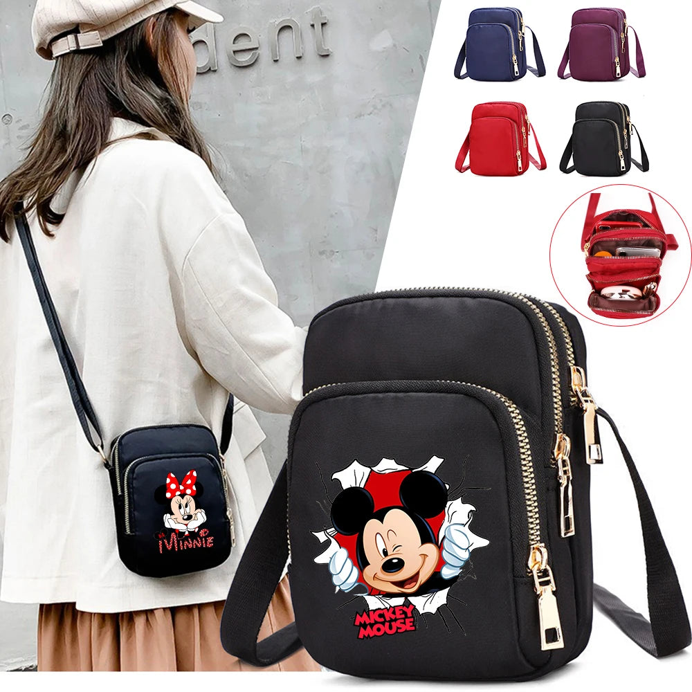 Mickey Minnie Mouse Women Shoulder Bags Cell Phone Purse Crossbody Shoulder Strap Handbag Female Girls Bags Teenagers Bag Gift