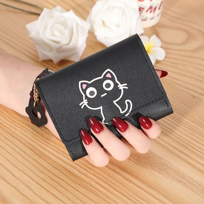 Women's Cute Cat Wallet Female Small Short PU Leather Purse Ladies Card Holder Money Bag Hasp Creative Fashion Wallet Girls Gift