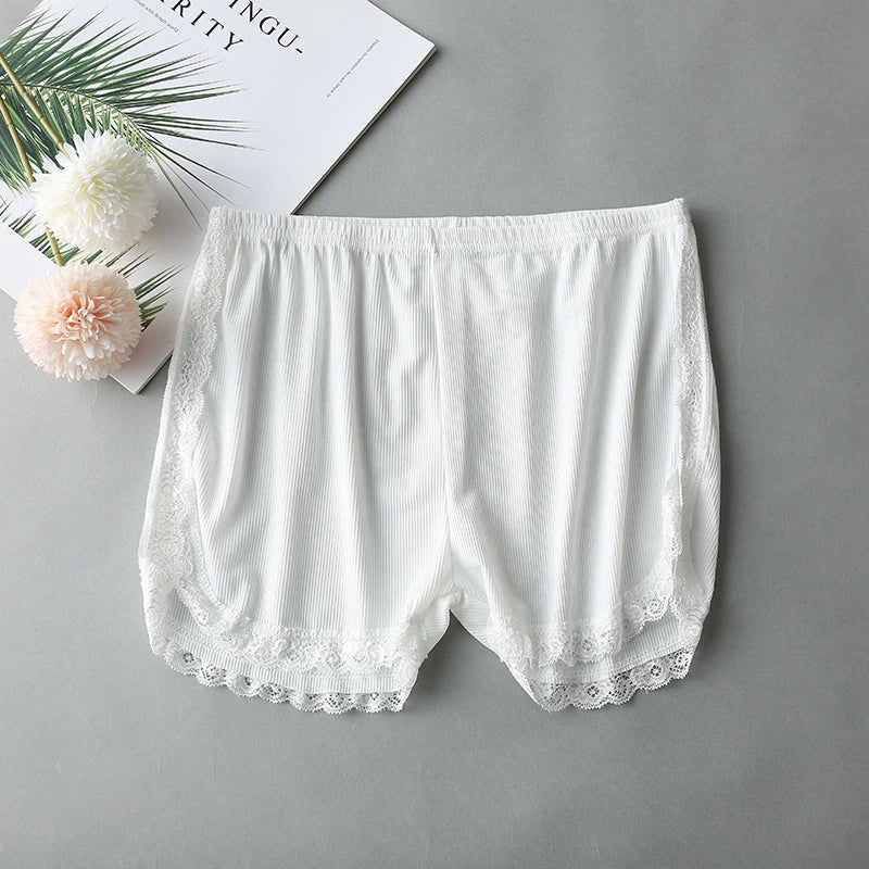 Women Summer Side Lace Safety Shorts Solid Sweet Loose Elastic Short Pants Ladies Anti-walking Boxer Briefs Security Bottoms