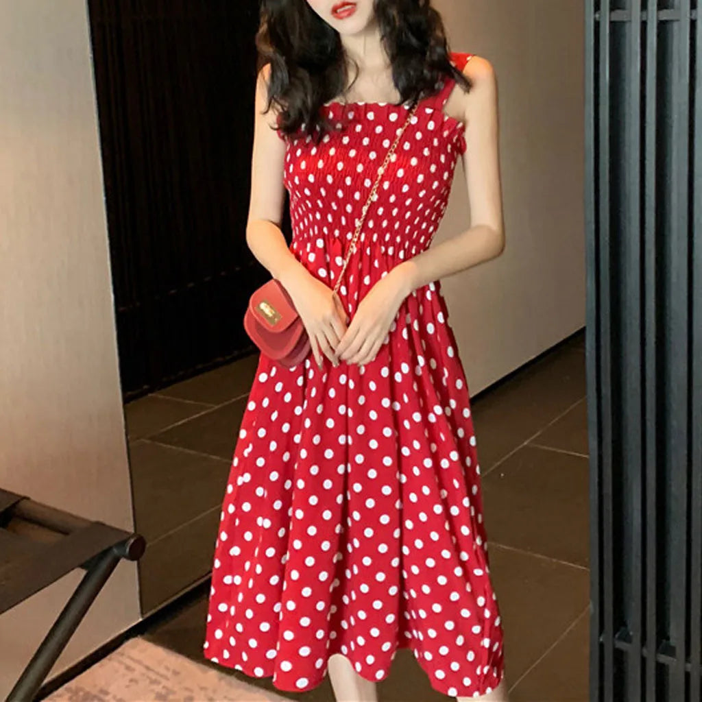 Summer Fashion Loose None Sleeve Polka Dot Shoulder Plus Size Casual Dress Sexy Dresses