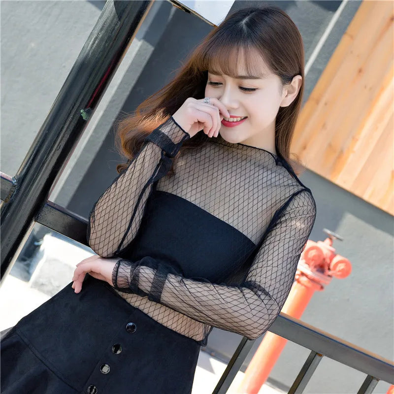 New Transparent See Through Shirt Women Sexy Harajuku Mesh Tops Net Undershirt Star Base Top Camisas Femininas Clubwear