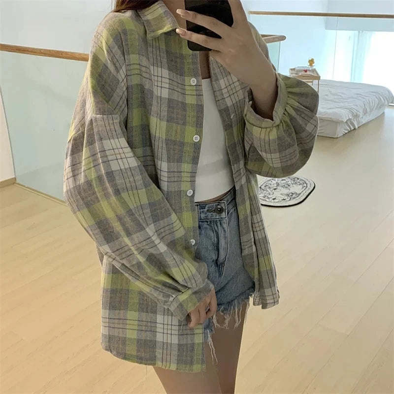 Vintage Plaid Check Shirt for Women