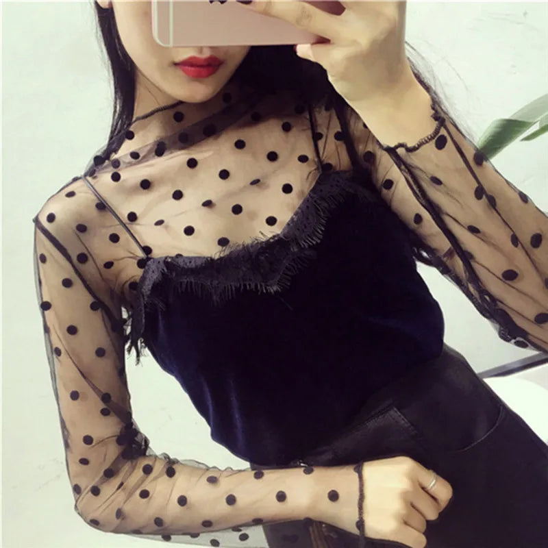 New Transparent See Through Shirt Women Sexy Harajuku Mesh Tops Net Undershirt Star Base Top Camisas Femininas Clubwear