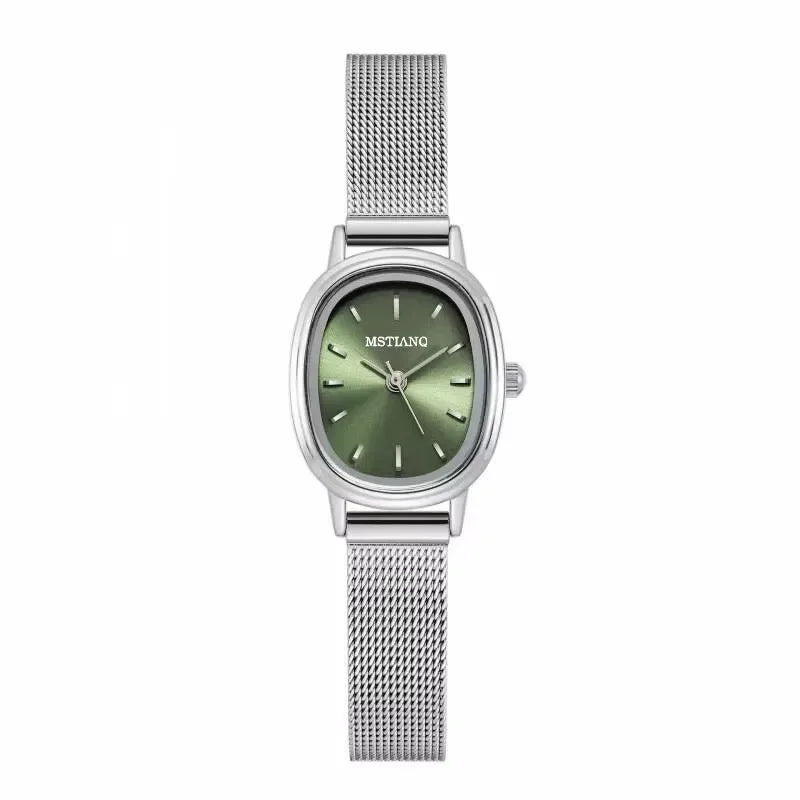 Small Oval Dial Green Watch Simple Stainless Steel Ladies Wristwatches Brand Women Luxury Gift Quartz Watch Dropshipping