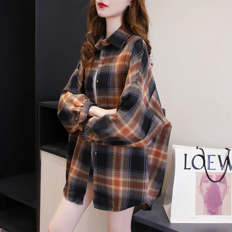 Vintage Plaid Check Shirt for Women