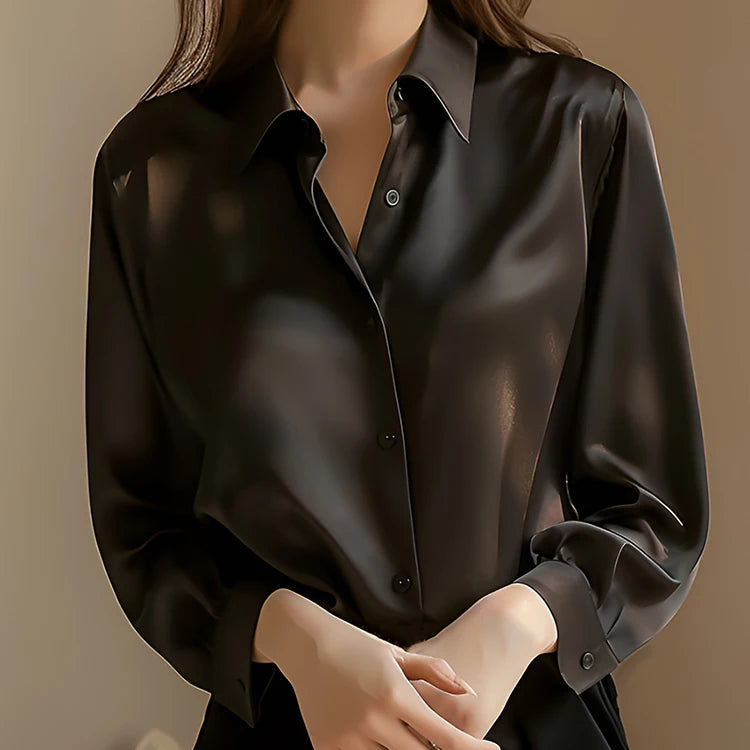 Women's Satin Shirt – Elegant Slim Fit, Long Sleeve Office Blouse (2024)