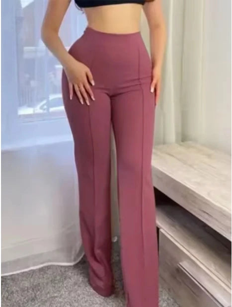 Women's Slim Bell-Bottoms Trousers Trendy Spring Autumn Pants Office Lady Solid Color Flared Trousers