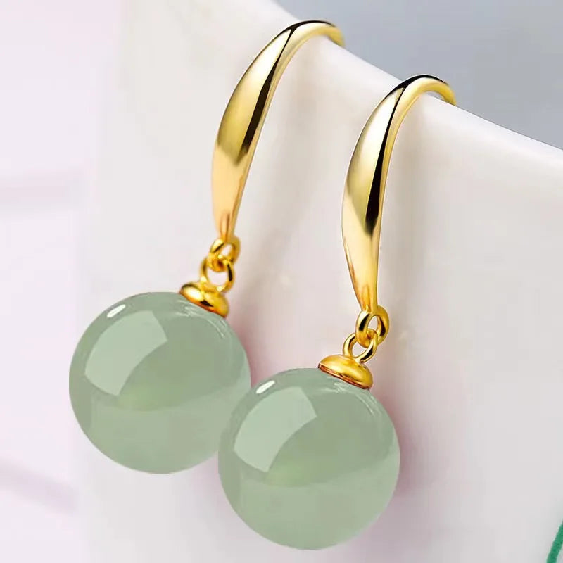 Vintage palace green jade earrings White Pearl 18K Gold 925 Sterling Silver Stud Earrings for Women Fine Jewelry Gift