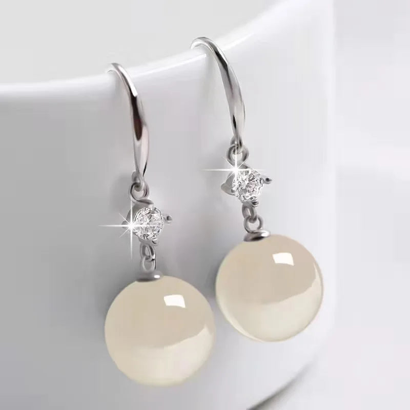 Vintage palace green jade earrings White Pearl 18K Gold 925 Sterling Silver Stud Earrings for Women Fine Jewelry Gift