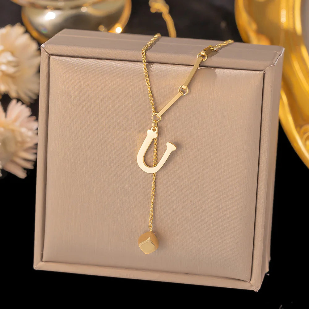 Initial Letter Stainless Steel Pendant Necklace for Women Fashion Gold Color Chain A-Z Alphabet Clavicle Necklaces Jewelry Gift