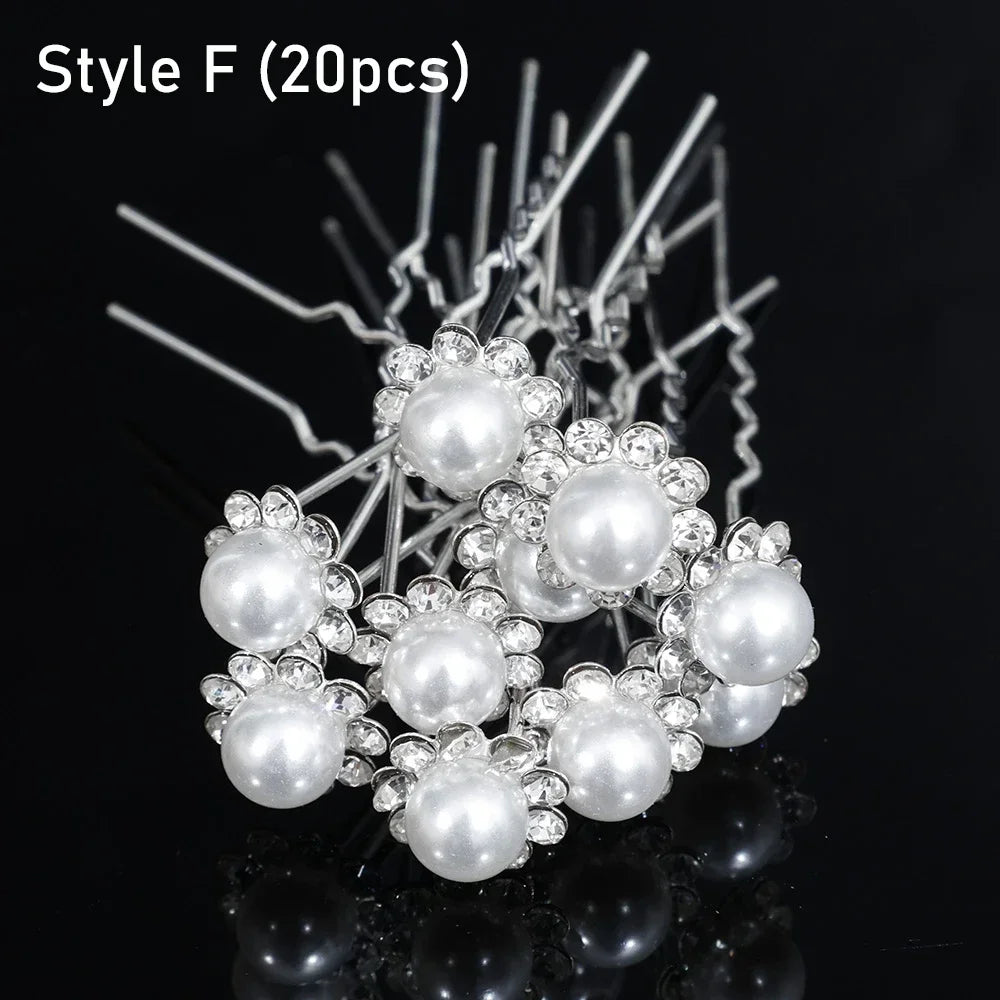 20pcs Elegant Pearl Crystal Hairpin Wedding Bridal U-shaped Metal Hair Comb Forks for Women Hairstyle Clips Jewelry Accessories