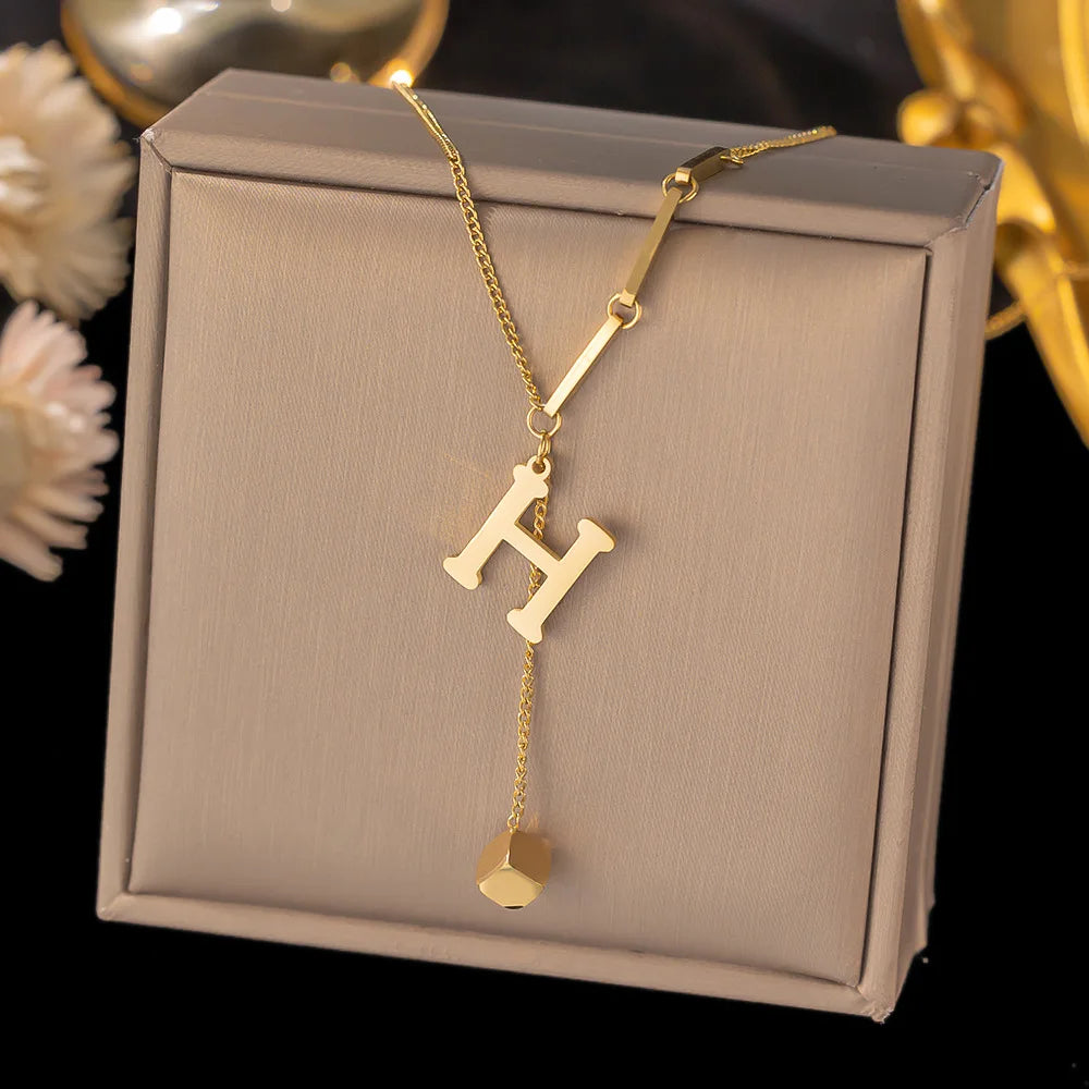 Initial Letter Stainless Steel Pendant Necklace for Women Fashion Gold Color Chain A-Z Alphabet Clavicle Necklaces Jewelry Gift