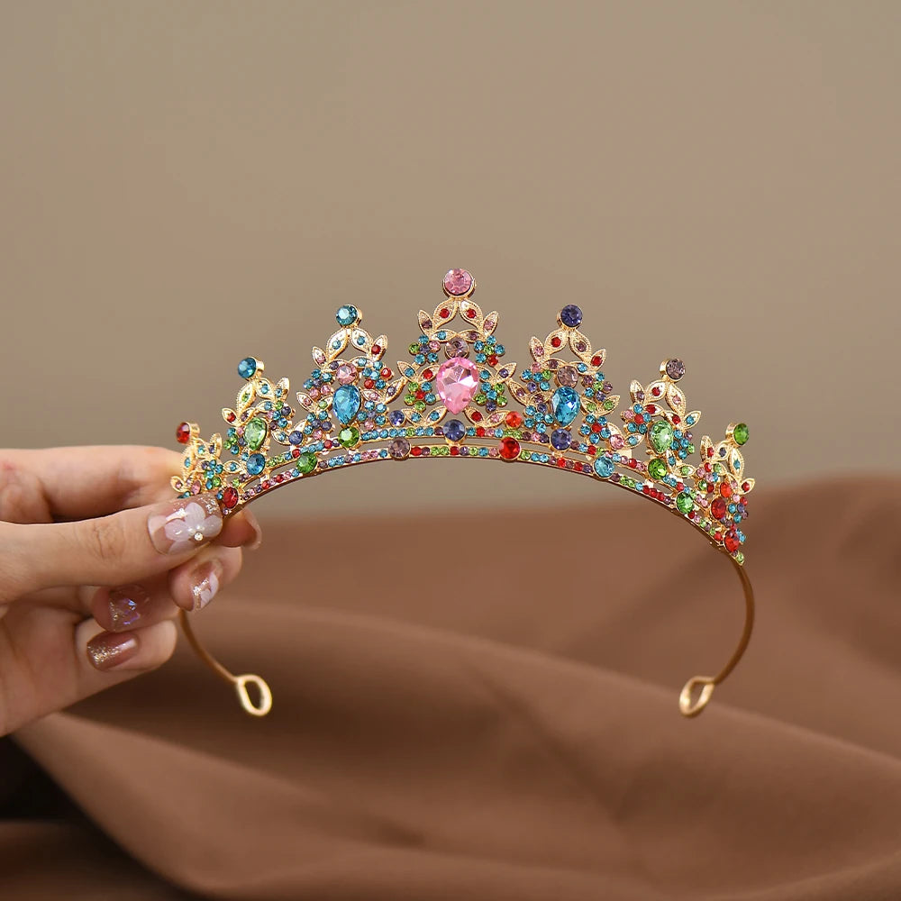 Children's Princess Crown Crystal Tiara Girls Hair Accessories High-end Atmosphere Dance Performance Birthday Gift Crown