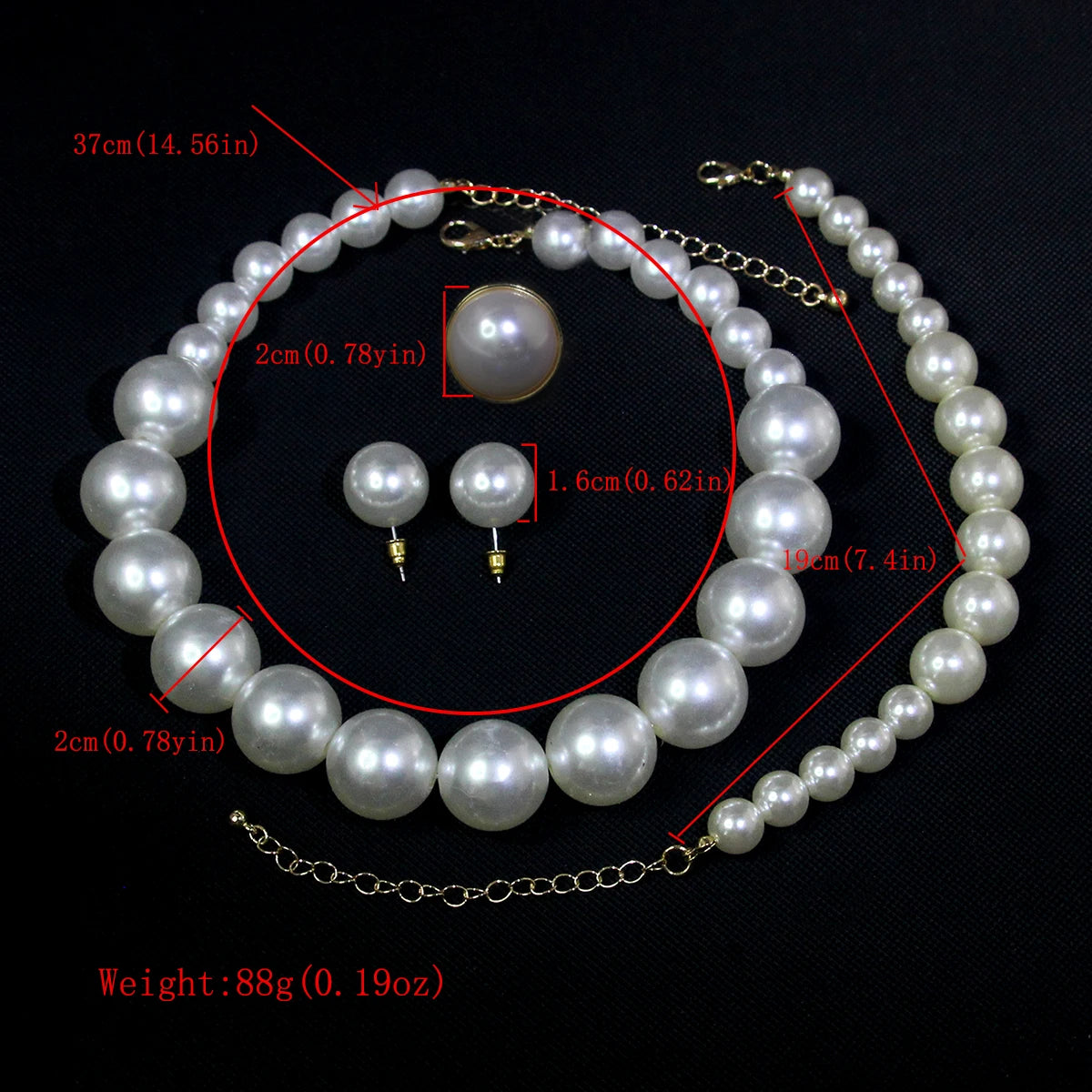 5 Women's Vintage Light Luxury French 5 Piece Imitation Pearl Jewelry Fashion Wedding Earring Bracelet Necklace Ring Set