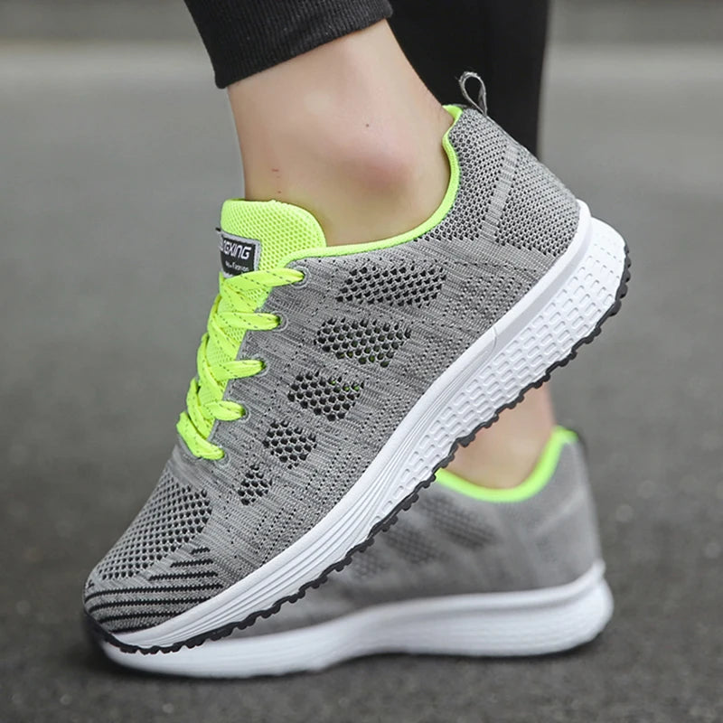 Women's Sneaker 2024 New Fashion Breathable Trainers Comfortable Sneakers Mesh Fabric Lace Up Women's Tennis Shoes For Women