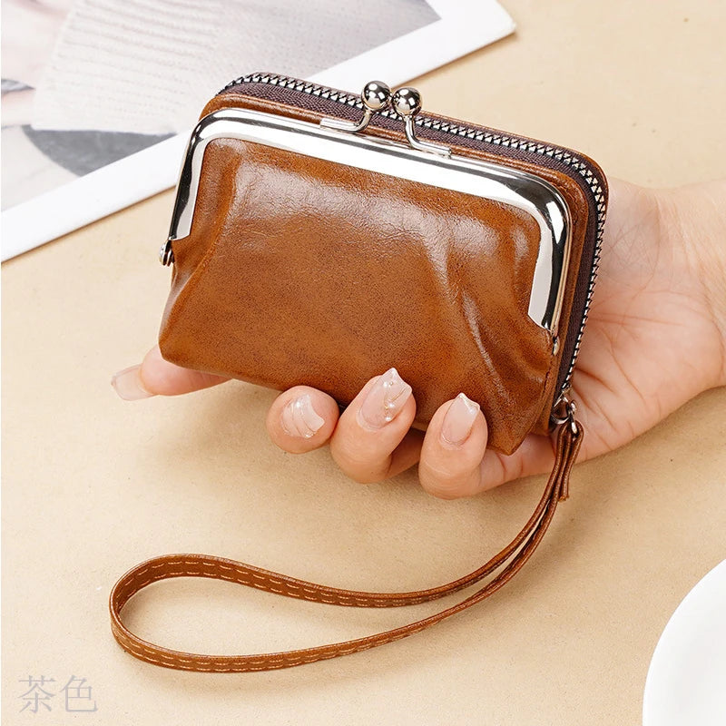 New Women's Wallet Wrist Strap Short Retro Style Coin Change Storage Bag Girls Portable Mini Card Holders Zipper Money Clip C03