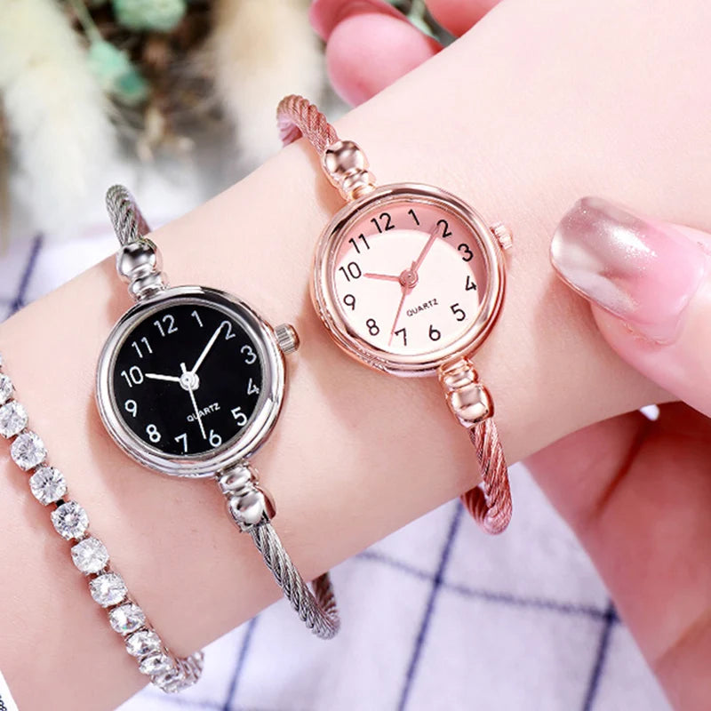 Small Gold Bangle Bracelet Luxury Watch Stainless Steel Retro Ladies Quartz Wristwatch Fashion Casual Thin Chain Watches