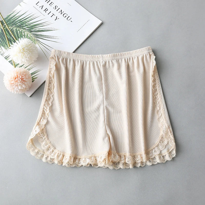 Women Summer Side Lace Safety Shorts Solid Sweet Loose Elastic Short Pants Ladies Anti-walking Boxer Briefs Security Bottoms