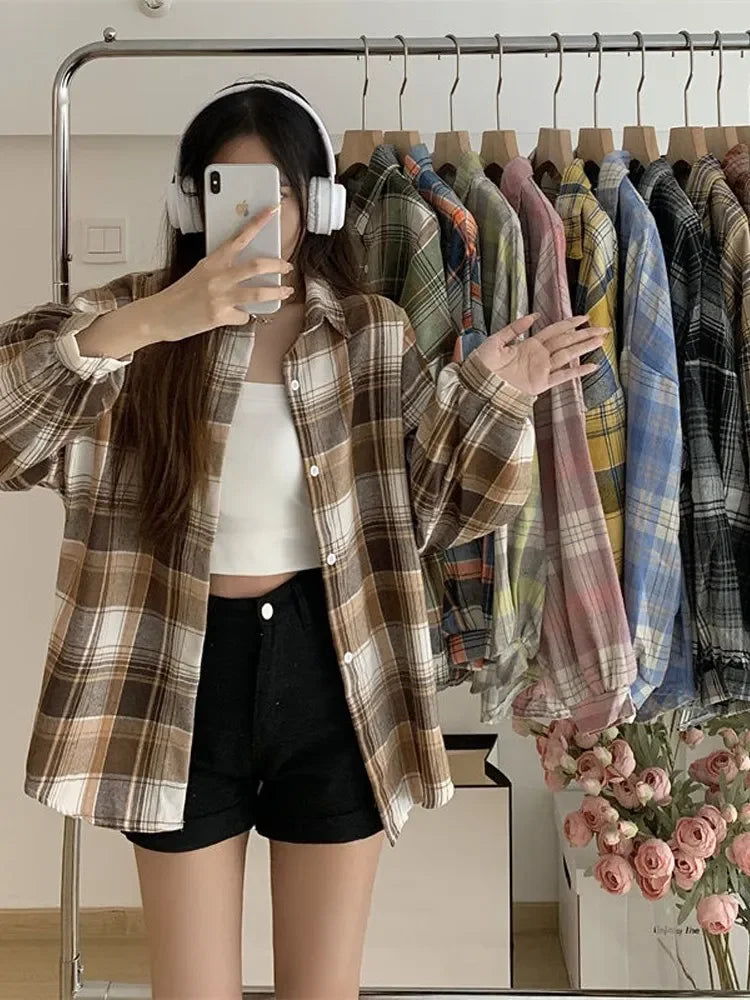 Vintage Plaid Check Shirt for Women