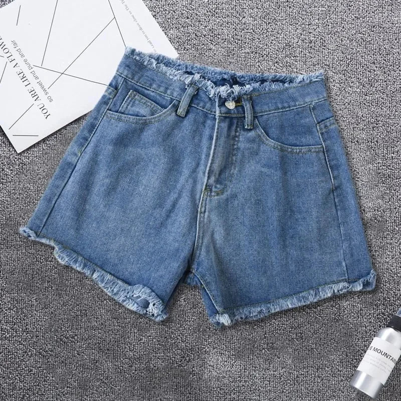 Summer Woman High Haist Jeans Shorts Fashion Rough-edges Denim Short Pants Schoolgirl Casual Pants Blue Black White Jeans