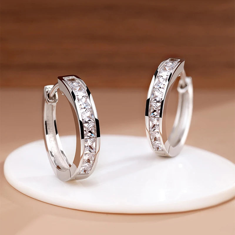 New 925 Sterling Silver Shining Zircon Earrings Women's Circle Round Earrings Fashionable and Elegant Jewelry Birthday Gift