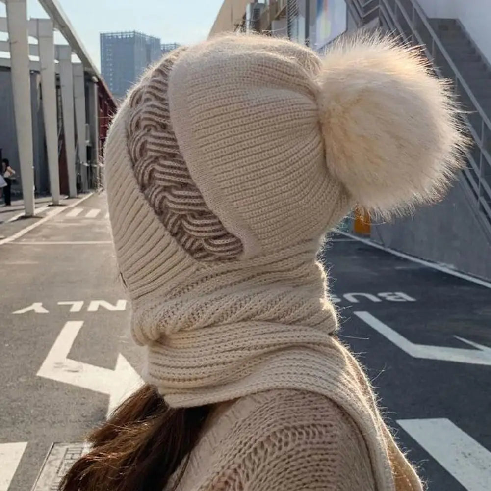 Women's Winter Warm All-in-One Knitted Hat Scarf, Comfortable Windproof Elastic Cycling Earmuffs Warm Hat Cold-proof Bonnet