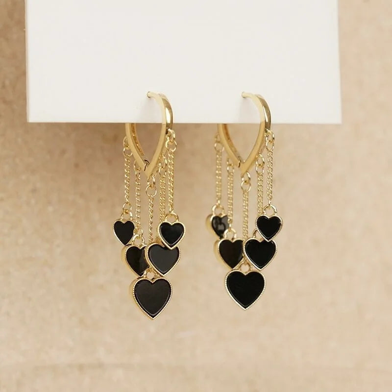 Korean Asymmetric Hollow Black Heart Dangle Earrings For Women Temperament Exaggerated Drop Earrings Party Jewelry