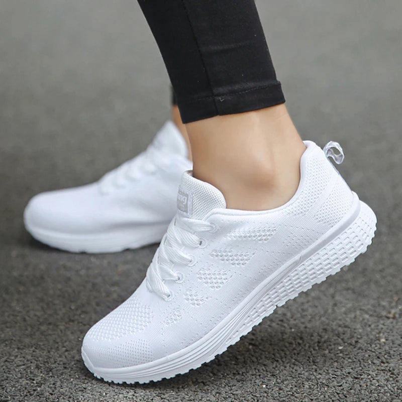 Women's Sneaker 2024 New Fashion Breathable Trainers Comfortable Sneakers Mesh Fabric Lace Up Women's Tennis Shoes For Women