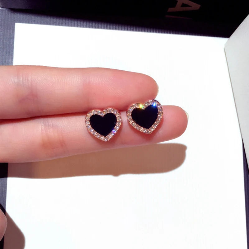 925 silver needle Cute Heart Bling Zircon Stone Rose Gold Stud Earrings for Women Fashion Simplicity Jewelry 2022 New Gift