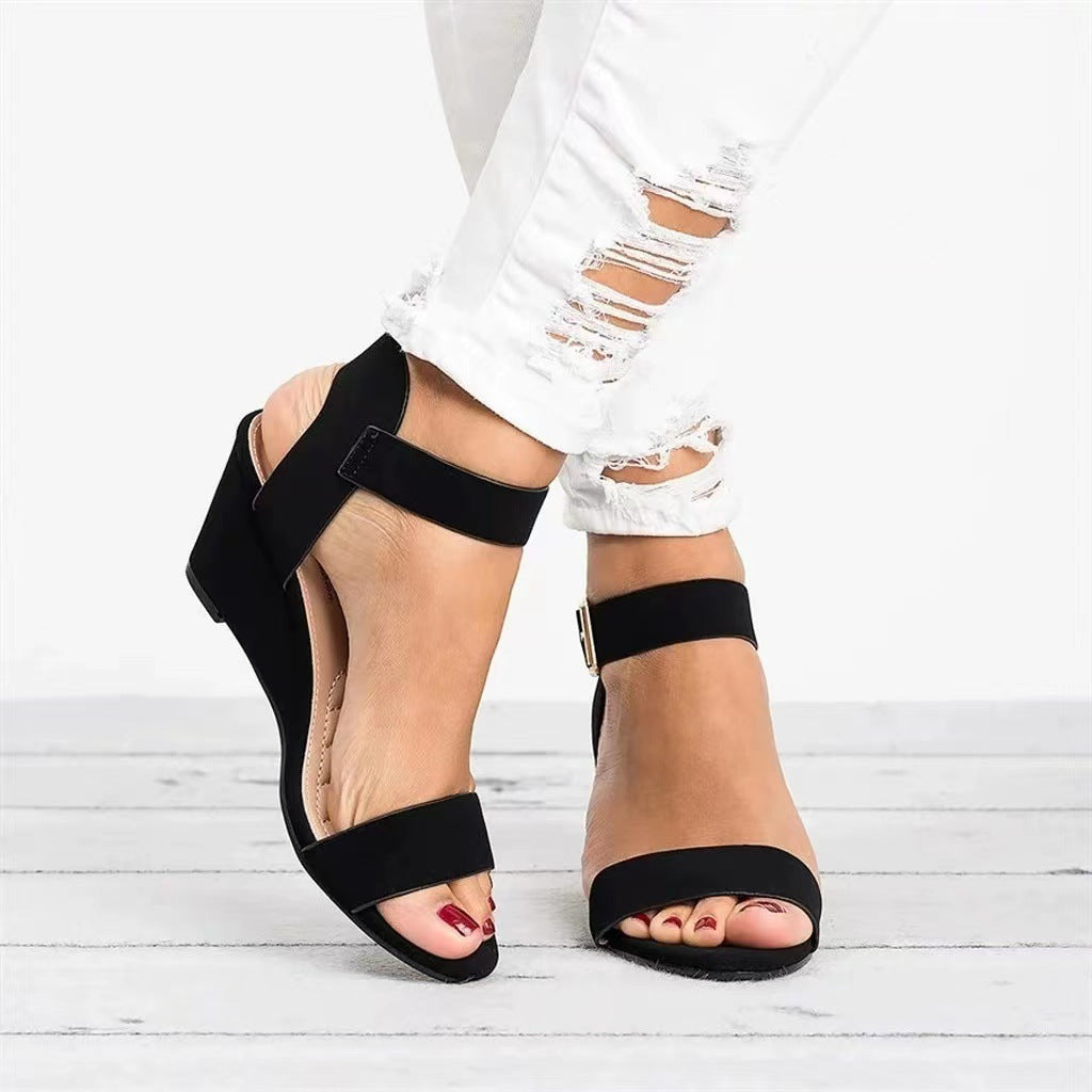 Summer Women's Sandals Fashion Open Toe Wedge Casual Shoes Women Plus Size Wedge High Heel Sandals Peep Toe Female 35-43